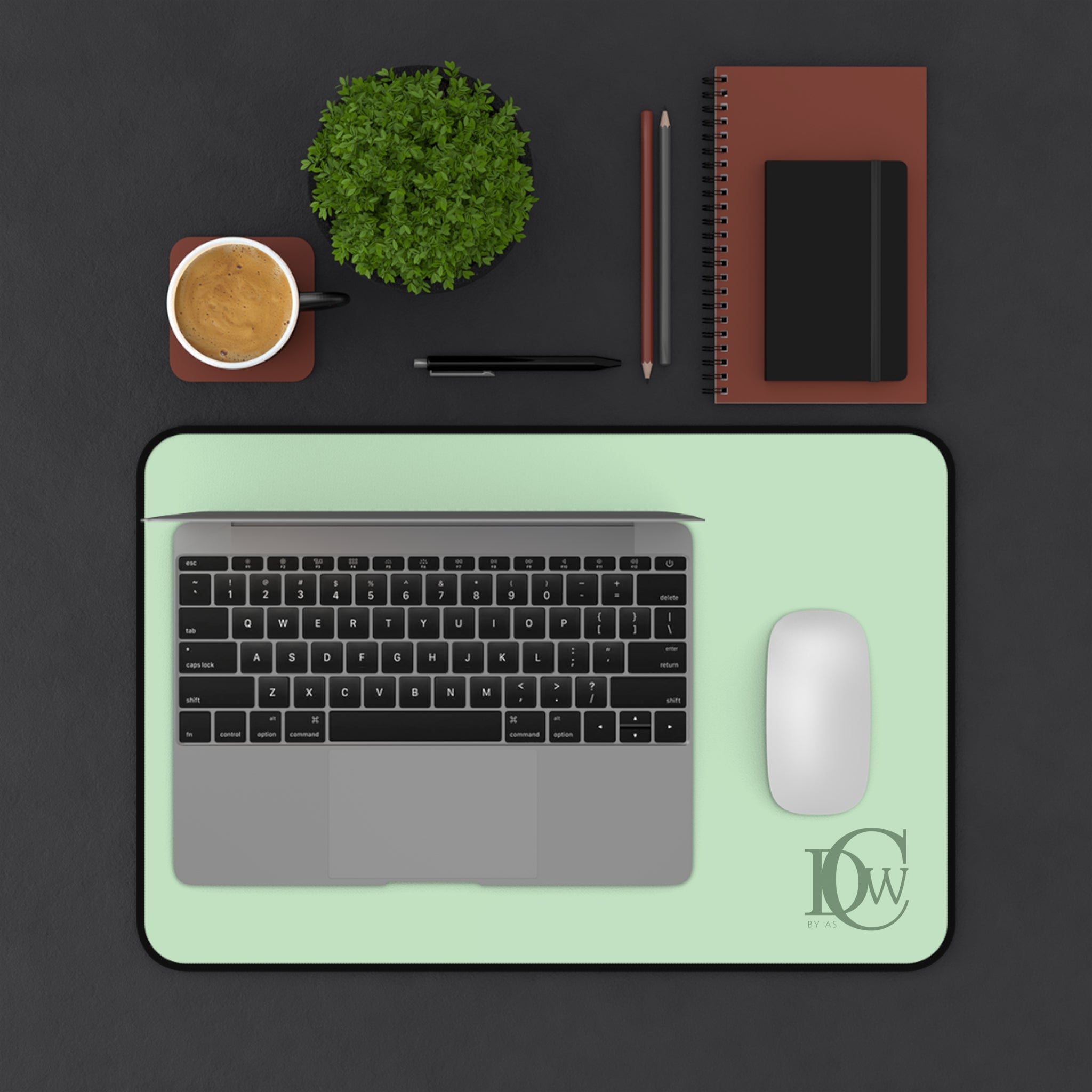 Mint Minimalist Desk Mat with Monogram Accent