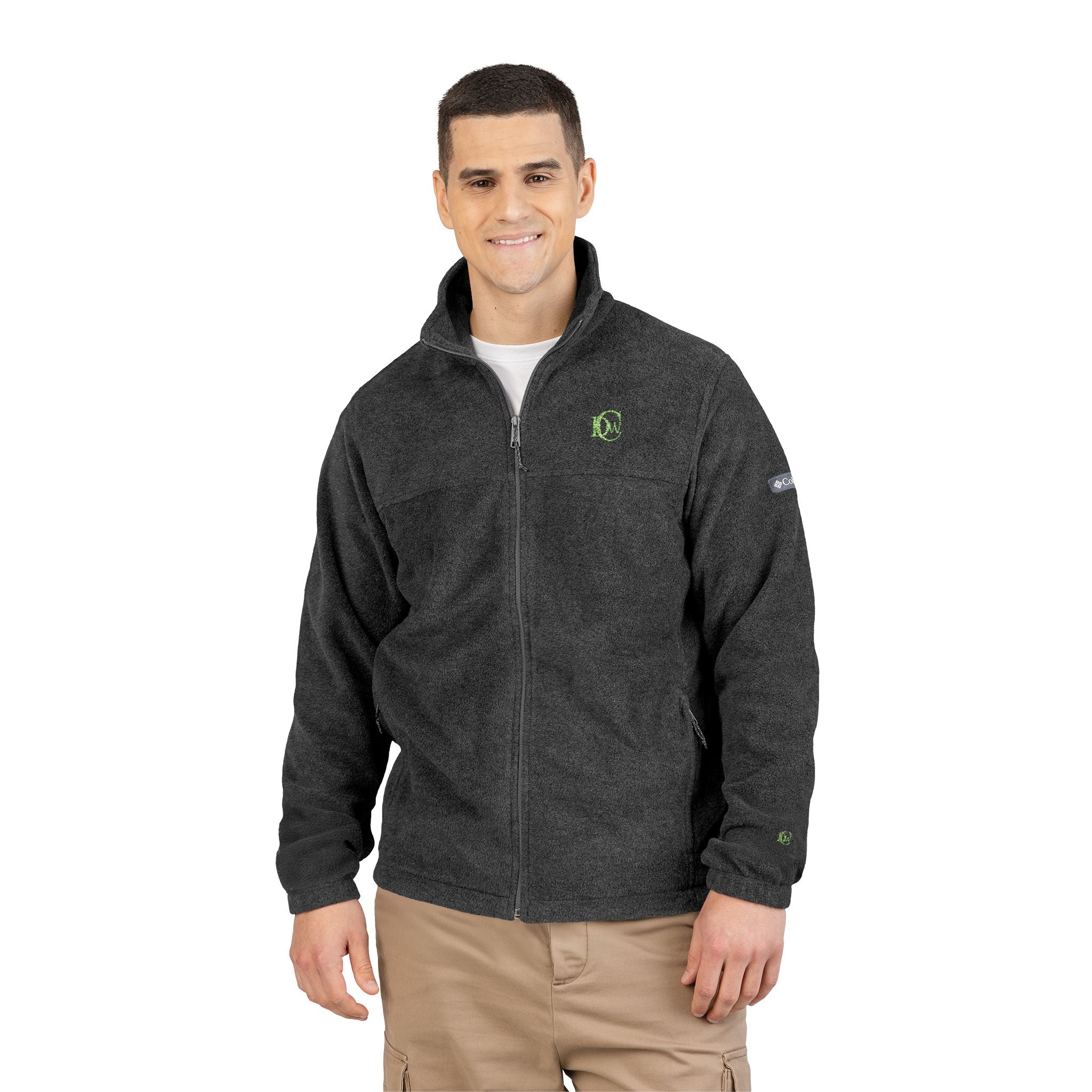 Embroidered Columbia Fleece Jacket – Eco Leaf Logo, Lightweight Outdoor Zip-Up