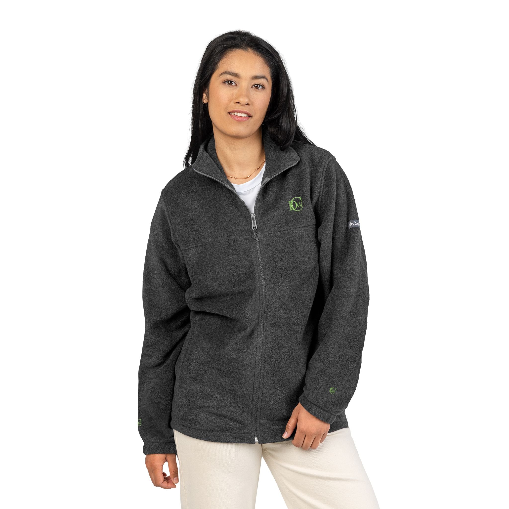 Embroidered Columbia Fleece Jacket – Eco Leaf Logo, Lightweight Outdoor Zip-Up