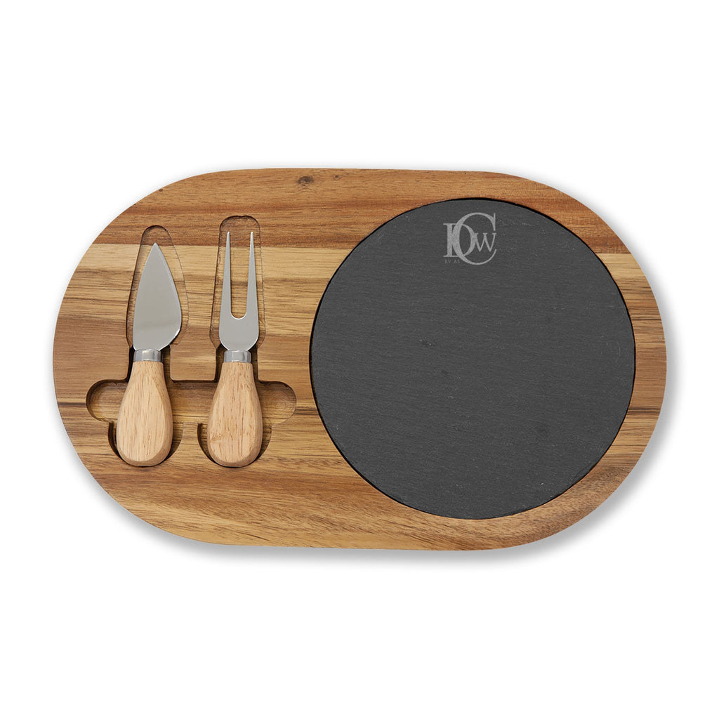Engraved Acacia Charcuterie Board with Slate Insert & Cheese Tools