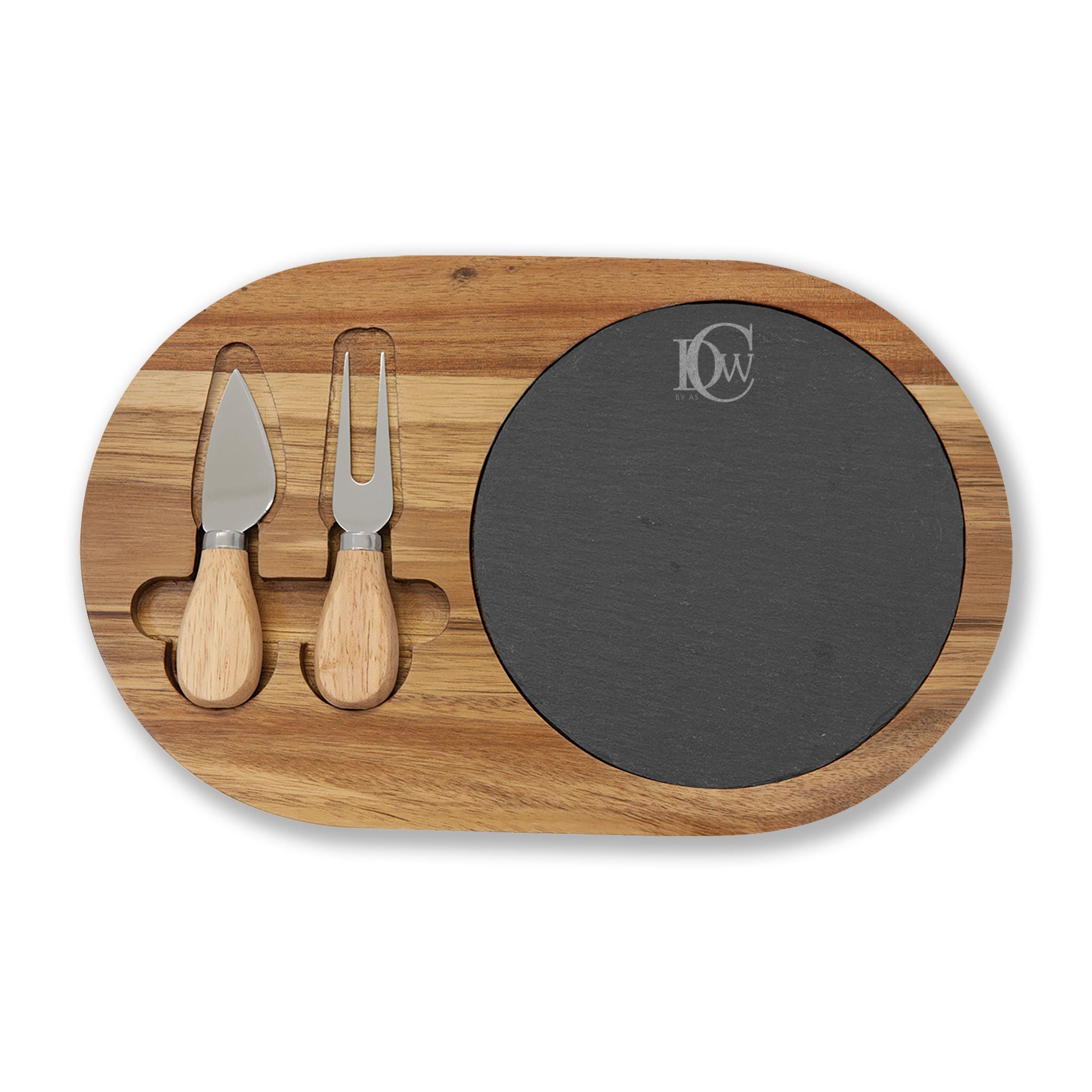 Engraved Acacia Charcuterie Board with Slate Insert & Cheese Tools