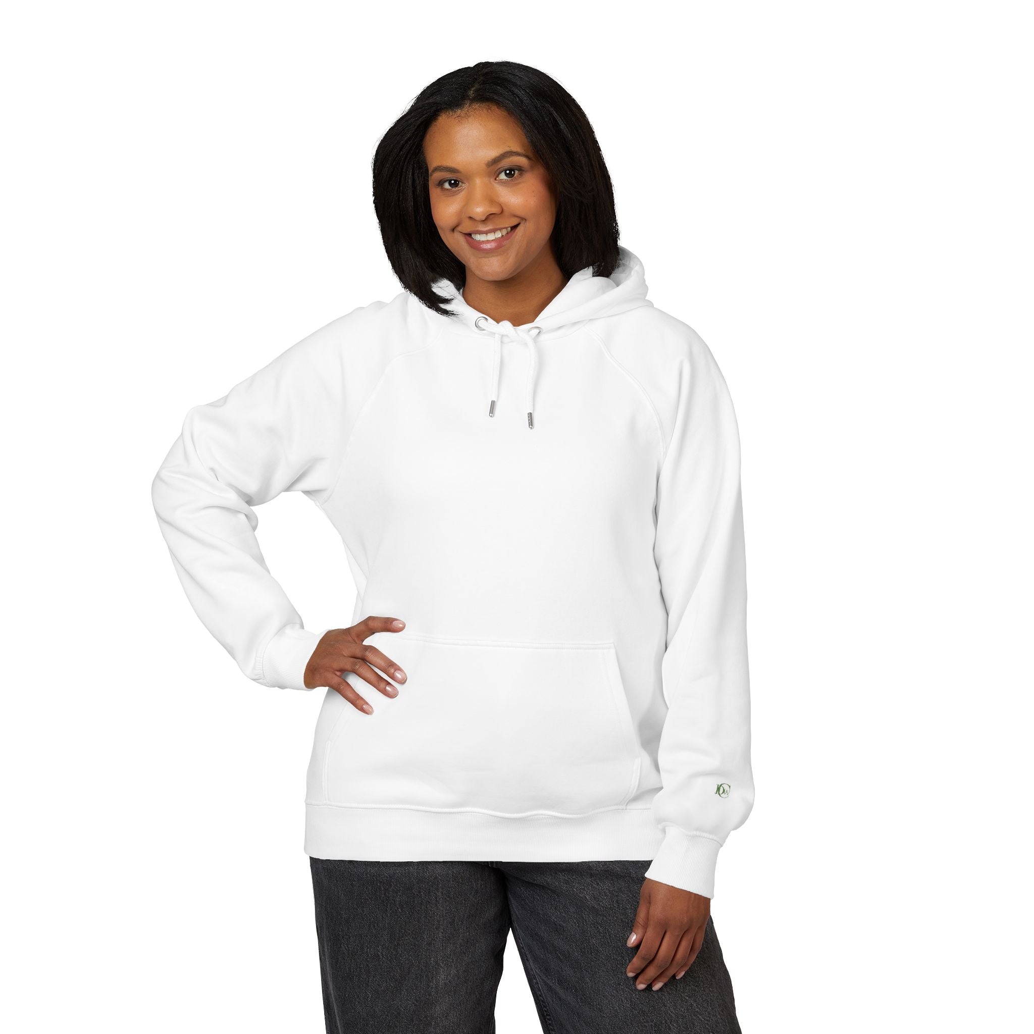 Embroidered Eco Raglan Hoodie — Minimal White Sustainable Hoodie