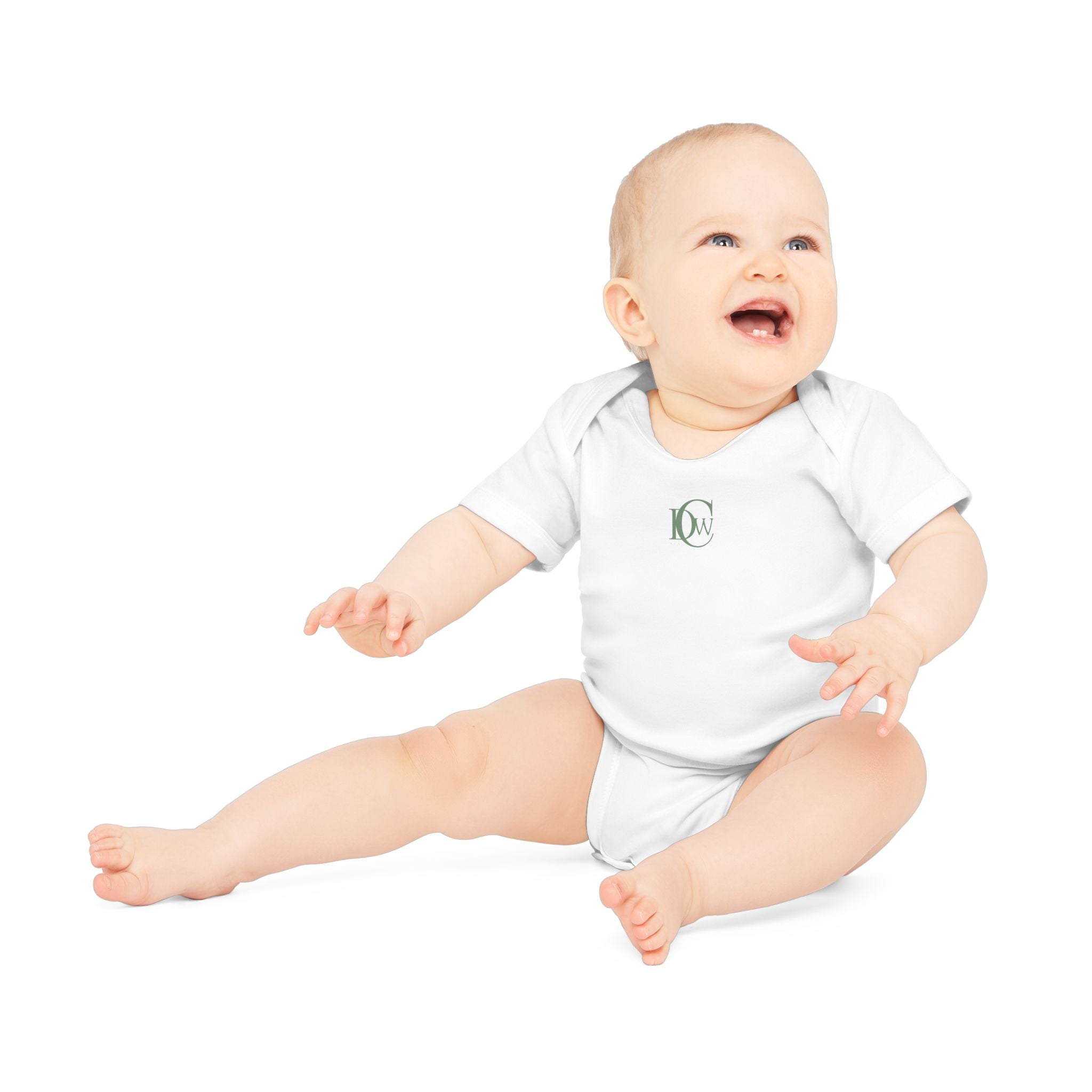 Organic Baby Bodysuit with Minimal Green Monogram